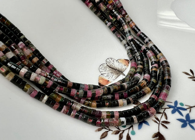 2x4mm AAA Natural Tourmaline Heishi Rondelle Shape Genuine Tourmaline Discs Gemstone Loose Beads 15.5 Inches Strand #4429