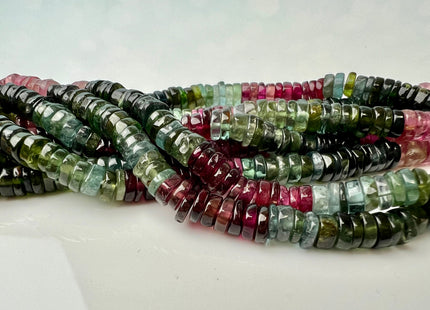 5 mm AAA Natural Tourmaline Heishi Rondelle Genuine Pink Green Translucent Tourmaline Discs Gemstone Loose Beads 17 Inches #4434