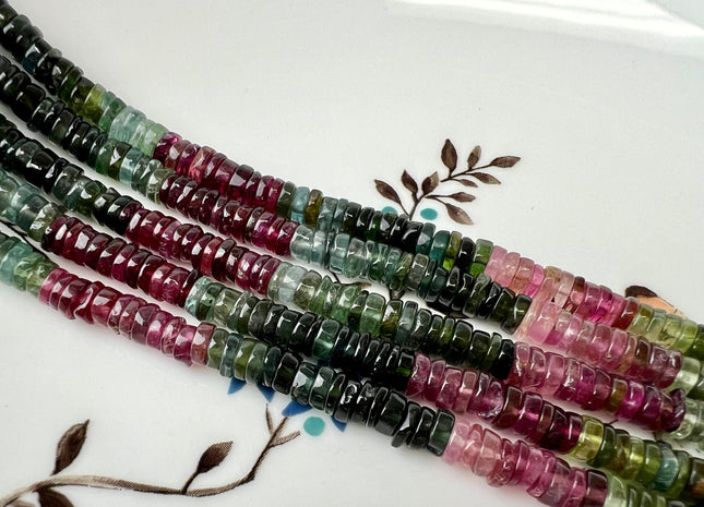 5 mm AAA Natural Tourmaline Heishi Rondelle Genuine Pink Green Translucent Tourmaline Discs Gemstone Loose Beads 17 Inches #4434