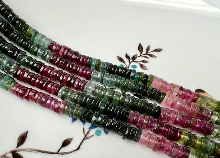 5 mm AAA Natural Tourmaline Heishi Rondelle Genuine Pink Green Translucent Tourmaline Discs Gemstone Loose Beads 17 Inches #4434