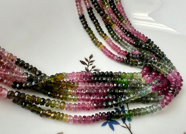 4 mm AAA Faceted Rondelle Natural Tourmaline Beads Natural Pink Green Watermelon Gemmy Tourmaline Gemstone 14.5 Inches Strand #4435