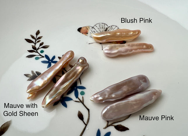 6-8x25-35mm AAAA Natural Mauve Pink Biwa Stick Freshwater Pearl Beads Genuine Super High Luster Unique Pink Keshi Long Stick Pearls #P2475