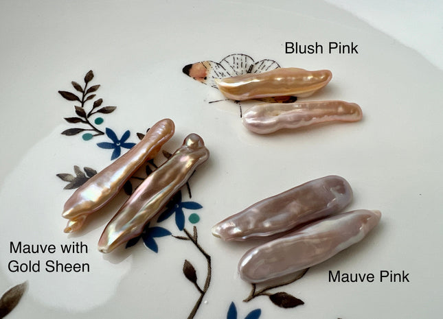 6-8x25-35mm AAAA Natural Mauve Pink Biwa Stick Freshwater Pearl Beads Genuine Super High Luster Unique Pink Keshi Long Stick Pearls #P2475