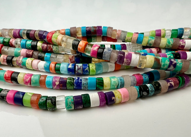 2x4 mm Mixed Amethyst Jasper Jade Malachite Heishi Rondelle Shape Gemstones Loose Beads 15.5 Inches Strand #4433