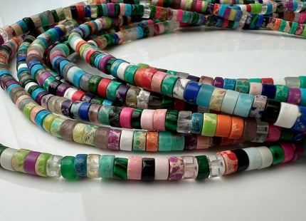 2x4 mm Mixed Amethyst Jasper Jade Malachite Heishi Rondelle Shape Gemstones Loose Beads 15.5 Inches Strand #4433