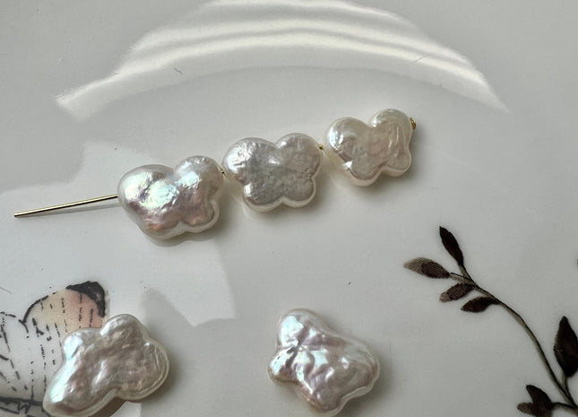 3 Pieces 9x11 mm AAA High Luster Full Drilled Natural White Butterfly Coin Pearl Genuine Unique Freshwater Pearl Beads #P2494