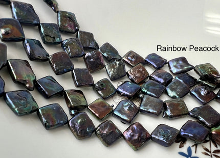 10mm Peacock Color Diamond Square Coin Shape Freshwater Pearl Beads Genuine High Luster Coin Pearls 29-31 Beads #P2495