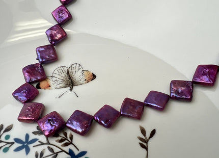 10mm Mulberry Purple Color Diamond Square Coin Shape Freshwater Pearl Beads Genuine High Luster Coin Pearls 29-31 Beads #P2499