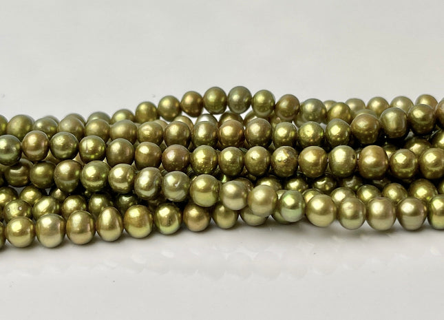 5mm AA Sage Green Color Potato Freshwater Pearl Beads Genuine Cultured Freshwater Pearl 90 Beads #P2490