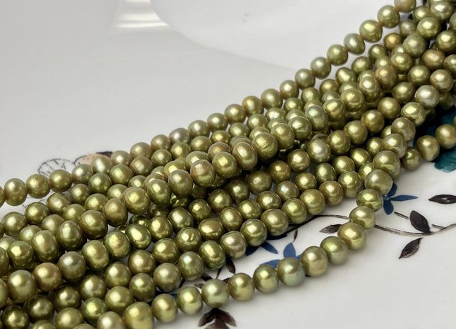 5mm AA Sage Green Color Potato Freshwater Pearl Beads Genuine Cultured Freshwater Pearl 90 Beads #P2490