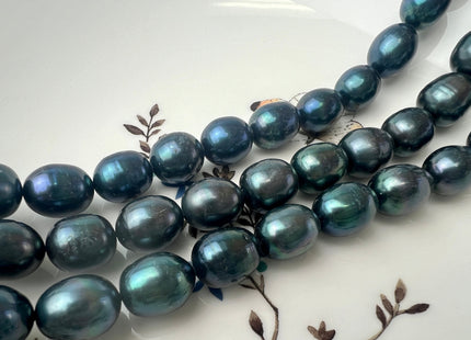 11x13-14 mm AA Prussian Blue Color Freshwater Pearls Long Rice/Oval Shape Pearl Beads Genuine LargeFreshwater Pearls #1230