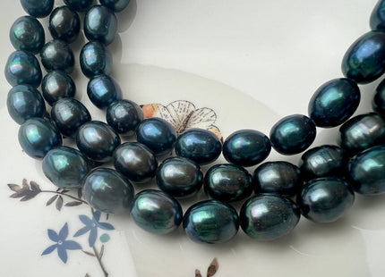 11x13-14 mm AA Prussian Blue Color Freshwater Pearls Long Rice/Oval Shape Pearl Beads Genuine LargeFreshwater Pearls #1230