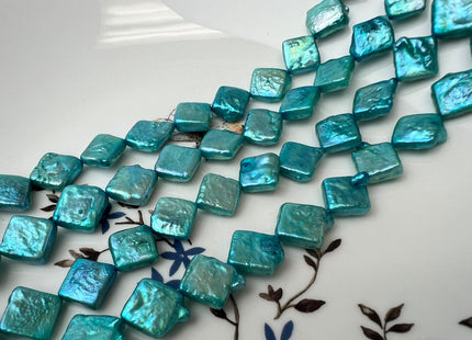 10mm Teal Blue Green Diamond Square Coin Shape Freshwater Pearl Beads Genuine High Luster Coin Pearls 29-31 Beads #P2500