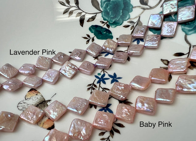 10mm Lavender Pink Diamond Square Coin Shape Freshwater Pearl Beads Genuine High Luster Coin Pearls 29-31 Beads #P2501