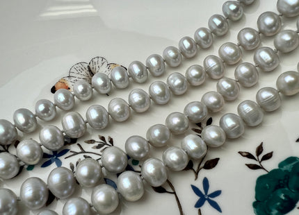 72 inches 8-8.5mm Light Silver Gray Potato Genuine Freshwater Pearl Necklace Hand Knotted Long Bridal Pearl Necklace #315