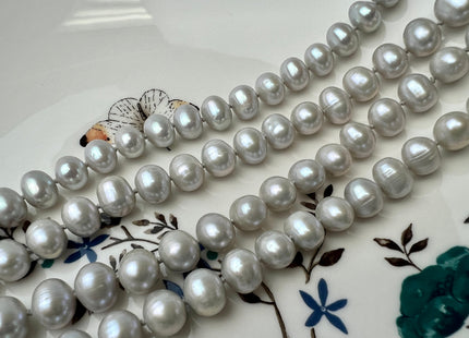 72 inches 8-8.5mm Light Silver Gray Potato Genuine Freshwater Pearl Necklace Hand Knotted Long Bridal Pearl Necklace #315
