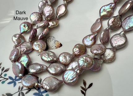12x15 mm AA Natural Dark Mauve Purple Color Coin Freshwater Pearl Beads Genuine High Luster Tear Drop shape Coin Pearls 25 Pieces #P1329
