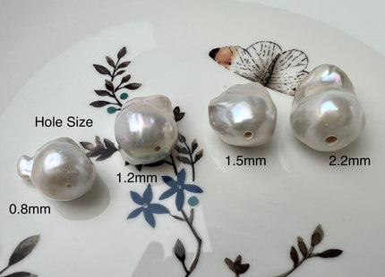 One Piece 13-18x19-25mm AAAA Natural White Baroque Pearl W/Iridescent Color Genuine High Luster Full Drilled Baroque Pearl #P2504