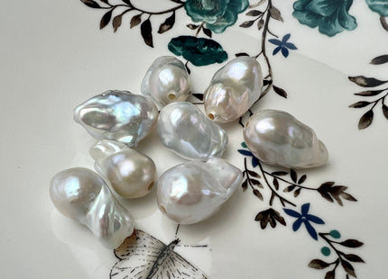 One Piece 13-18x19-25mm AAAA Natural White Baroque Pearl W/Iridescent Color Genuine High Luster Full Drilled Baroque Pearl #P2504