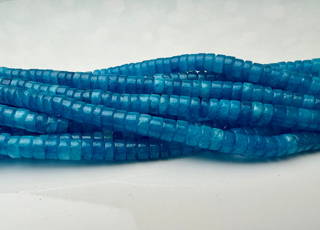 2x4mm Dyed Aqua Blue Jade Heishi Rondelle Shape Gemstone Loose Beads 15.5 Inches Strand #4439