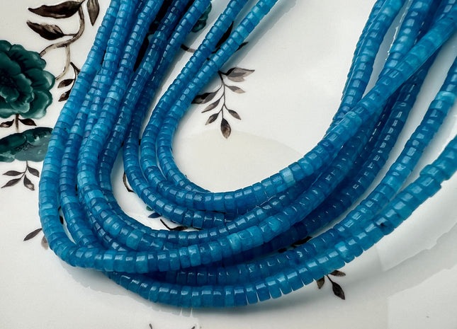 2x4mm Dyed Aqua Blue Jade Heishi Rondelle Shape Gemstone Loose Beads 15.5 Inches Strand #4439