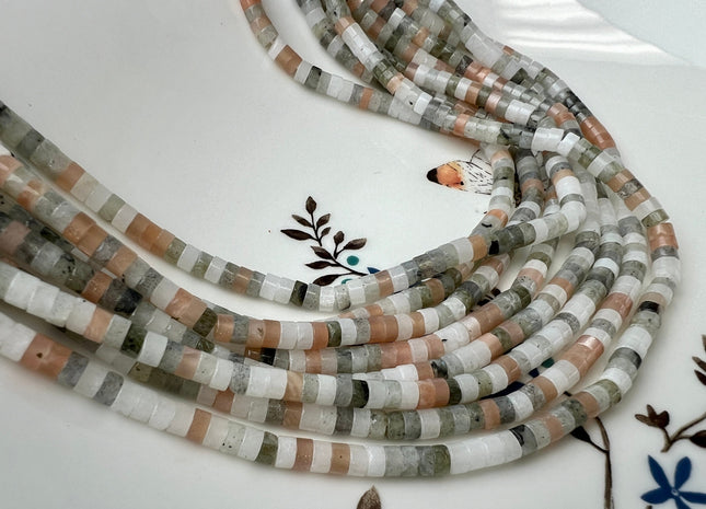 2x4mm Natural Smooth Heishi Multi Color Moonstone Bead Genuine Natural White Peach Coffee Gray Moonstone #4430