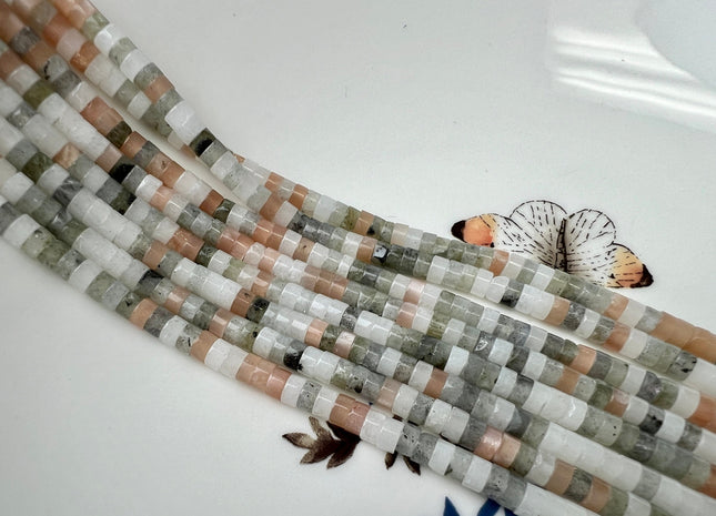 2x4mm Natural Smooth Heishi Multi Color Moonstone Bead Genuine Natural White Peach Coffee Gray Moonstone #4430