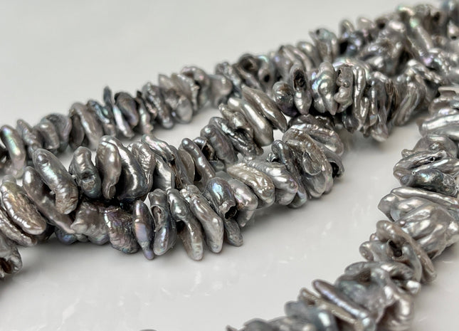 8x12-13 mm Siver Gray Keshi Freshwater Pearl Beads Center Drilled Biwa Rondelle Pearl Beads C Grade #P2476