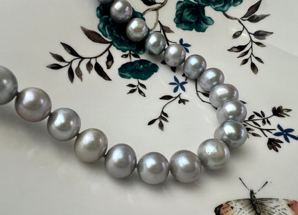 17.5 Inches 10.5-12 mm AAA Gray Color Potato Freshwater Pearl Necklace Genuine Hand Knotted Bridal Pearl Necklace #2482-B