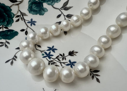 17.5 Inches 13-15 mm AA Natural White Potato Freshwater Pearl Necklace Genuine Hand Knotted Bridal Pearl Necklace #P2482-D