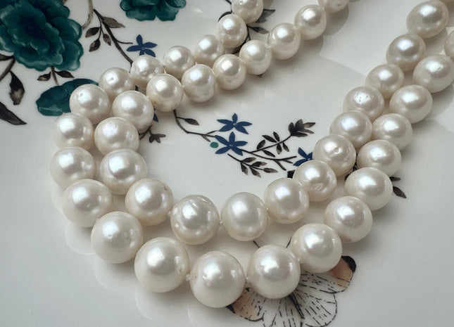 17.5 Inches 13-15 mm AA Natural White Potato Freshwater Pearl Necklace Genuine Hand Knotted Bridal Pearl Necklace #P2482-D