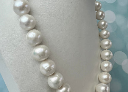 17.5 Inches 13-15 mm AA Natural White Potato Freshwater Pearl Necklace Genuine Hand Knotted Bridal Pearl Necklace #P2482-D