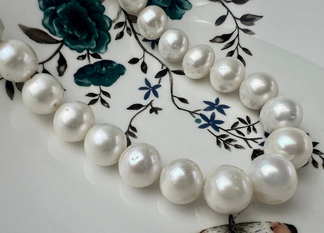 17.5 Inches 11.5-12 mm AA Natural White Potato Freshwater Pearl Necklace Genuine Hand Knotted Bridal Pearl Necklace #P2482-C