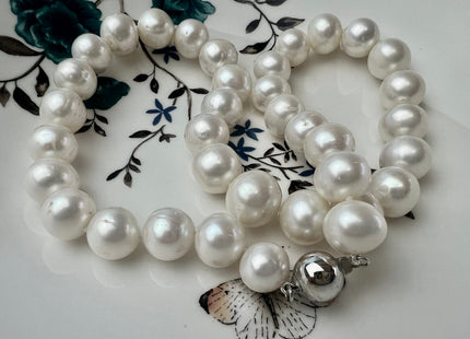 17.5 Inches 11-12 mm AA Natural White Potato Freshwater Pearl Necklace Genuine Hand Knotted Bridal Pearl Necklace #P2482-A