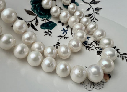 17.5 Inches 11-12 mm AA Natural White Potato Freshwater Pearl Necklace Genuine Hand Knotted Bridal Pearl Necklace #P2482-A
