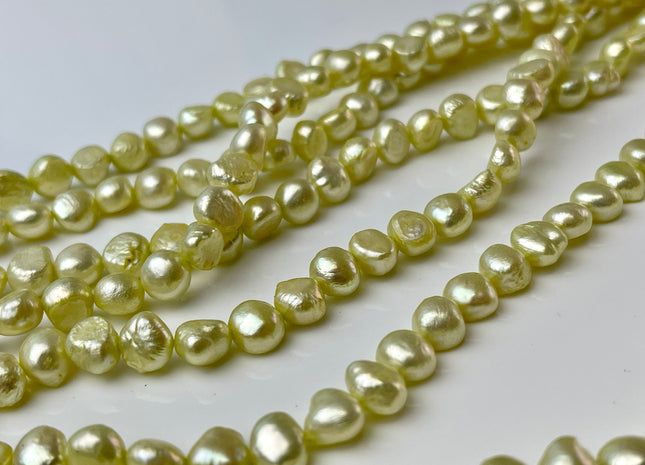 7-8 mm AA Lime Green Color Potato Nugget Freshwater Pearl Beads Genuine High Luster Freshwater Pearl Nuggets 55 Beads #P2487