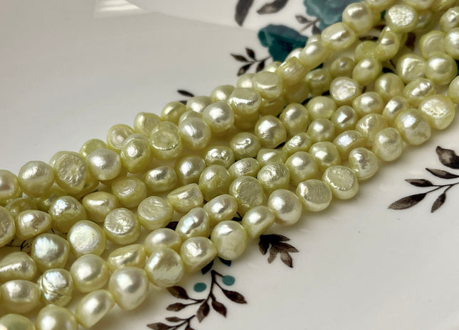 7-8 mm AA Lime Green Color Potato Nugget Freshwater Pearl Beads Genuine High Luster Freshwater Pearl Nuggets 55 Beads #P2487