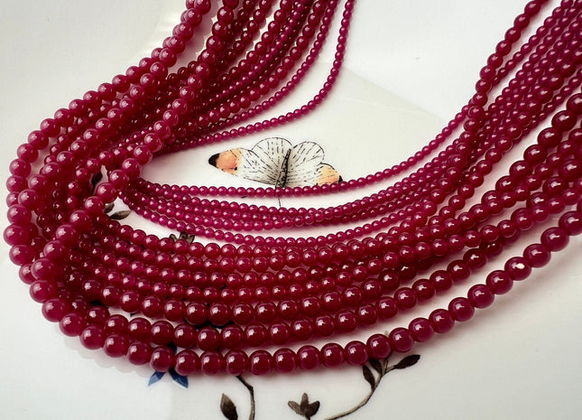 2 mm 3 mm 4 mm Smooth Round Red Ruby Gemstone Beads 15.5 Inches #4441