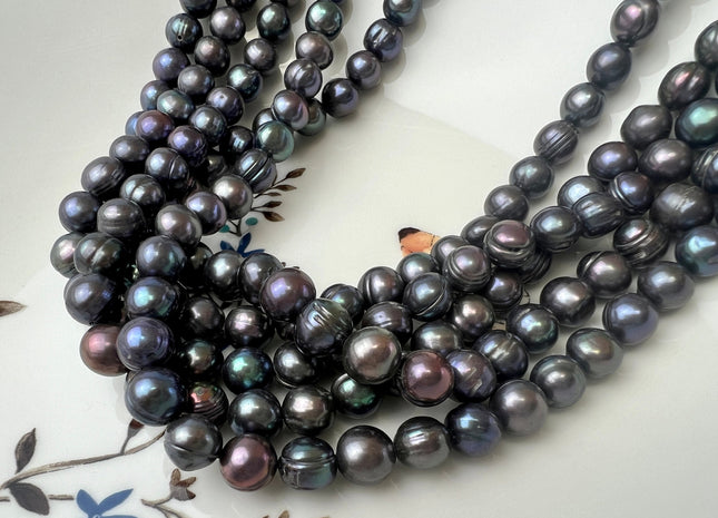 6-6.5mm 7.5-8mm Dark Gray Peacock Color Potato Freshwater Pearl Beads Genuine Freshwater Pearl #P2511