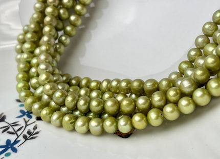 6.5-7mm AA Sage Green Color Off Round Freshwater Pearl Beads GenuineFreshwater Pearl 65 Pieces #P2438