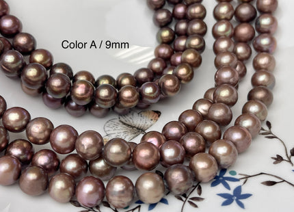 9-10mm AA Pinkish Copper Brown Off Round Freshwater Pearl Beads Genuine Dark Brown Potato Freshwater Pearls #P2491