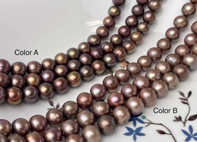 9-10mm AA Pinkish Copper Brown Off Round Freshwater Pearl Beads Genuine Dark Brown Potato Freshwater Pearls #P2491