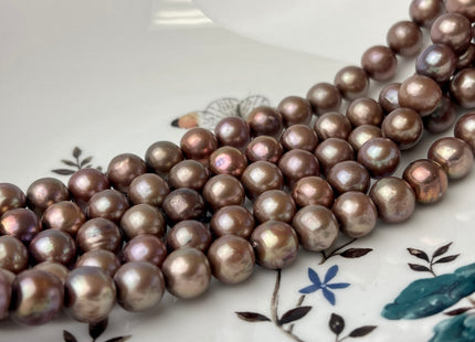 9-10mm AA Pinkish Copper Brown Off Round Freshwater Pearl Beads Genuine Dark Brown Potato Freshwater Pearls #P2491