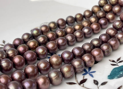 9-10mm AA Pinkish Copper Brown Off Round Freshwater Pearl Beads Genuine Dark Brown Potato Freshwater Pearls #P2491