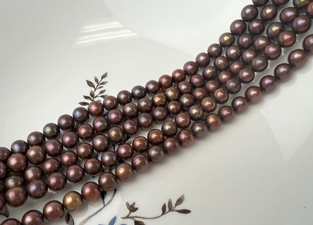 7-7.5mm 9.5-10mm AAA Chocolate Brown Semi-Round Freshwater Pearl Beads Genuine Near Round Freshwater Pearls #1619