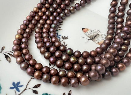 7-7.5mm 9.5-10mm AAA Chocolate Brown Semi-Round Freshwater Pearl Beads Genuine Near Round Freshwater Pearls #1619