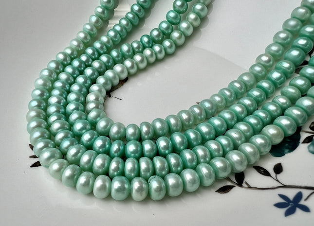 7.5-8mm AA Blue Or Green Color Round Button Freshwater Pearl Beads Genuine High Luster Smooth Freshwater Button Pearls #P2515