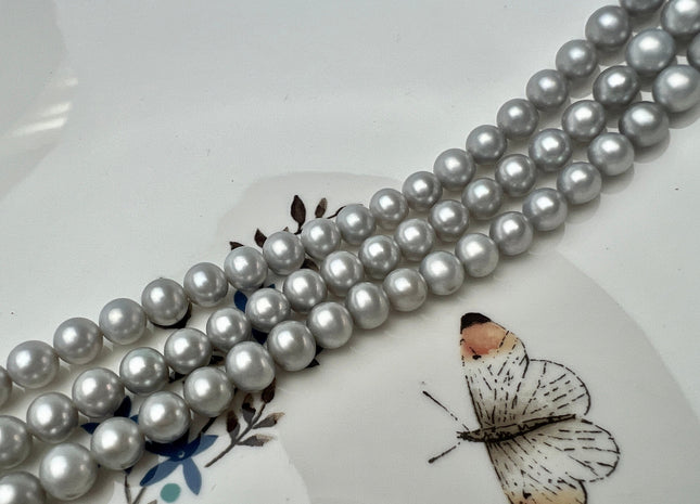 6.5-7 mm AAA Silver Gray Color Round Freshwater Pearl Bead Genuine Gray Round Freshwater Pearls #1528