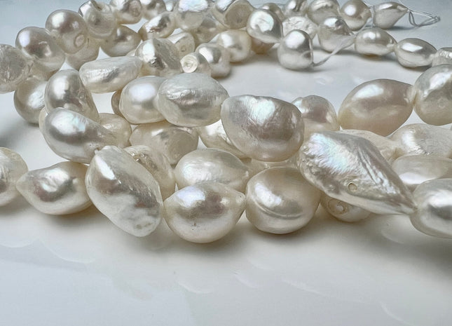 12-14x15-20 mm Natural White Rice Nugget Freshwater Pearl Beads Genuine Jumbo Size Tear Drop Nugget Pearl #P2521