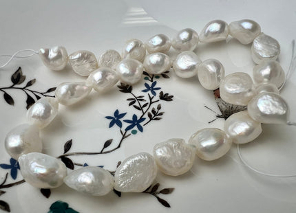 12-14x15-20 mm Natural White Rice Nugget Freshwater Pearl Beads Genuine Jumbo Size Tear Drop Nugget Pearl #P2521